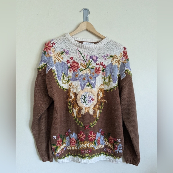 Vintage 90s Cottagecore Embroidered Sweater – Jennifer Reed – 1X – Shabby Chic - Picture 4 of 9